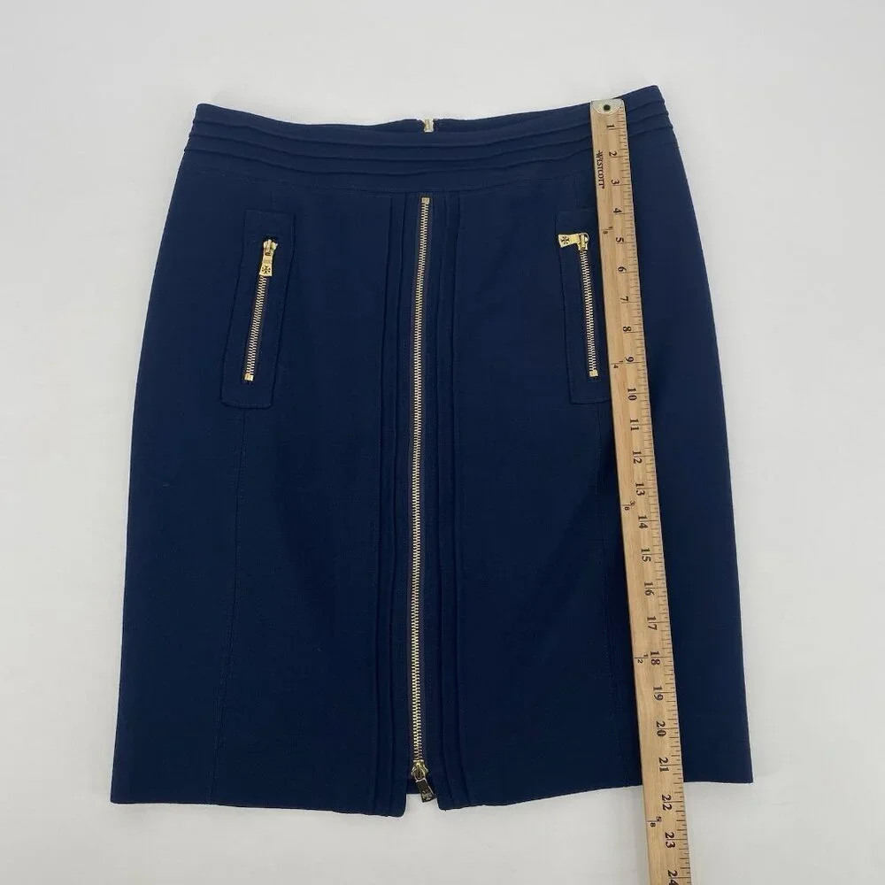 Tory Burch Size 6 Blue Rosalyn Pencil Skirt Wool Blend High Waist Gold Zippers